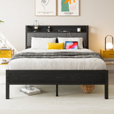 Full Bed Frame with Storage Headboard & Charging Station